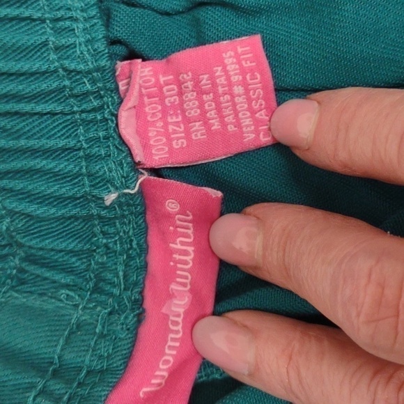 Woman Within teal green pull on cotton pants, 30T, elastic waist, 2 pocket, NWOT - Picture 6 of 9